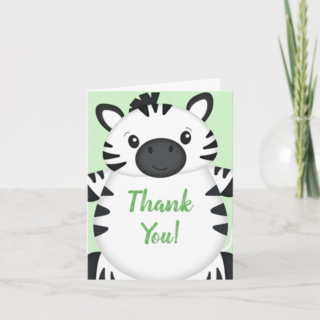 Grönten Zebra Baby Shower Tack Kort (Framsida)
