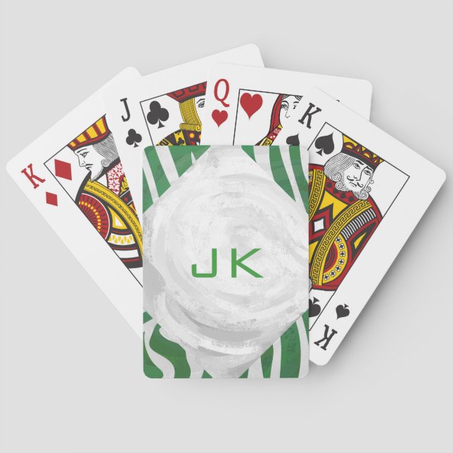 Grönten Zebra Monogram och vit utskrift Casinokort (Baksidan)