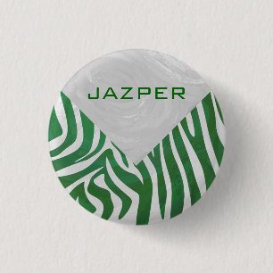 Grönten Zebra Monogram och vit utskrift Knapp