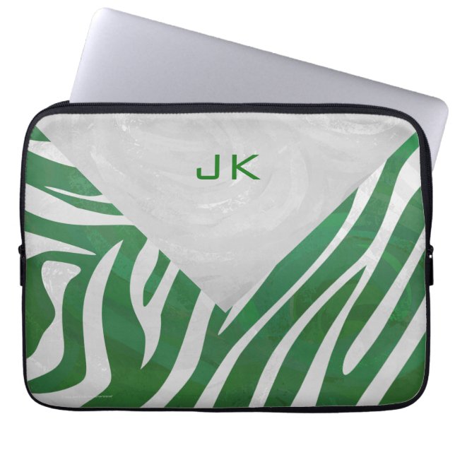 Grönten Zebra Monogram och vit utskrift Laptop Sleeve (Framsidan)