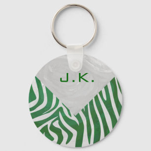 Grönten Zebra Monogram och vit utskrift Nyckelring
