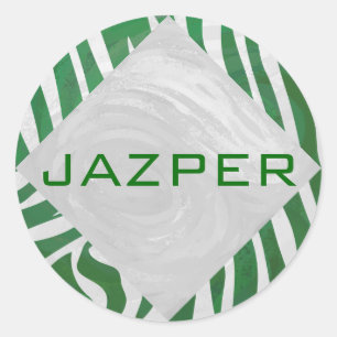 Grönten Zebra Monogram och vit utskrift Runt Klistermärke