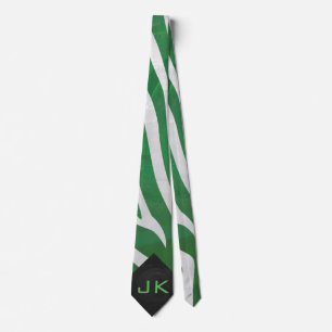 Grönten Zebra Monogram och vit utskrift Slips