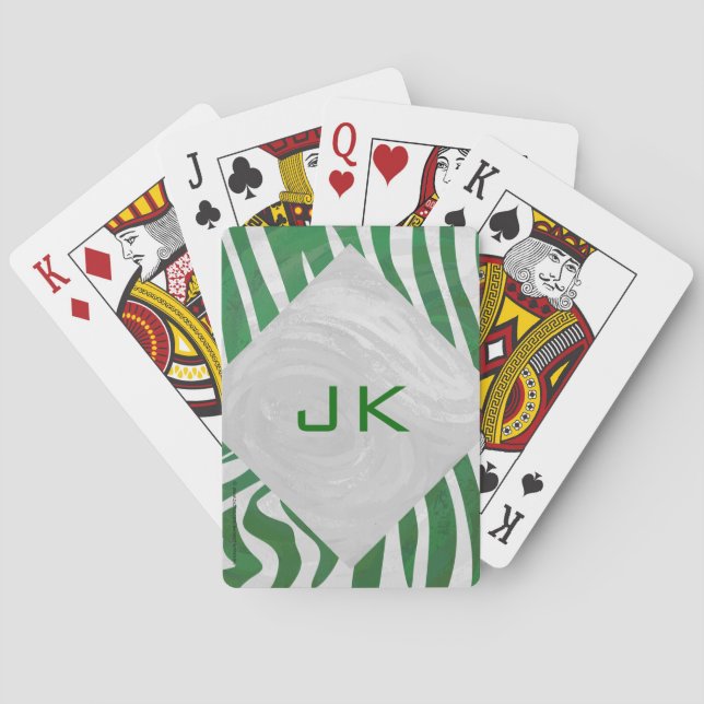Grönten Zebra Monogram och vit utskrift Spelkort (Baksidan)