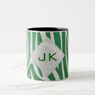 Grönten Zebra Monogram och vit utskrift Två-Tonad Mugg