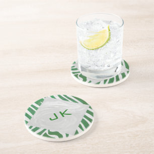 Grönten Zebra Monogram och vit utskrift Underlägg