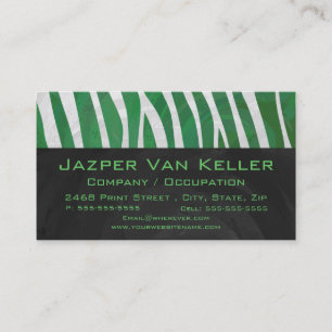 Grönten Zebra Monogram och vit utskrift Visitkort