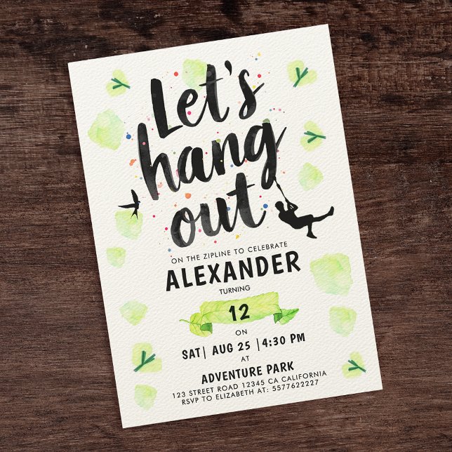 Grönten Zipline Äventyr Penselskript för modern Ro Inbjudningar (Skapare uppladdad)