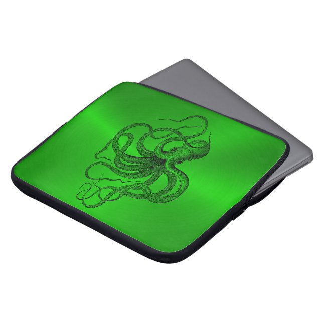 Gröntens bakgrund med en svart nautiska Octopus Laptop Fodral (Framsida topp)