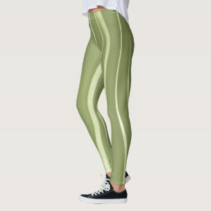Gröntens bakgrund och vita Vågigt rand Leggings