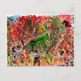 Gröntens beast i rött träd vykort