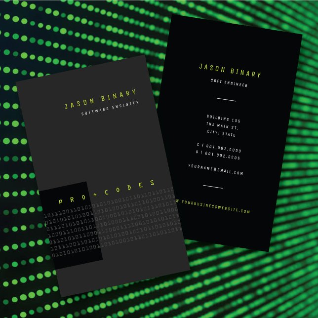 Gröntens binära kod Datorteknik Modern minimalist Visitkort (Green Binary Code Computer Program Tech Modern Minimalist Business Card @ zazzle.com/color_therapy)