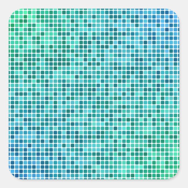 Gröntens blå pixelmosaik fyrkantigt klistermärke (Framsida)