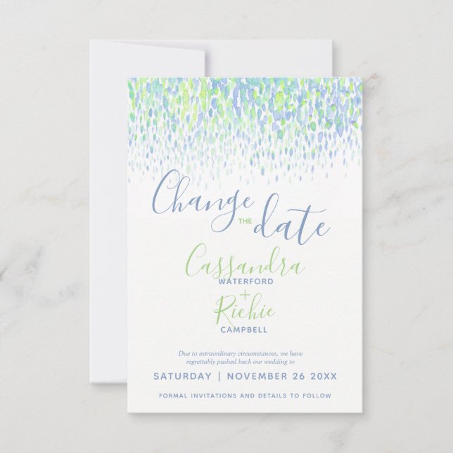 Gröntens blåa moderna konst ändrar datum bröllop spara datumet (Framsida)
