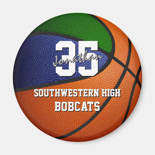 gröntens blått idrottslag färg ger basket i magnet (Framsidan)