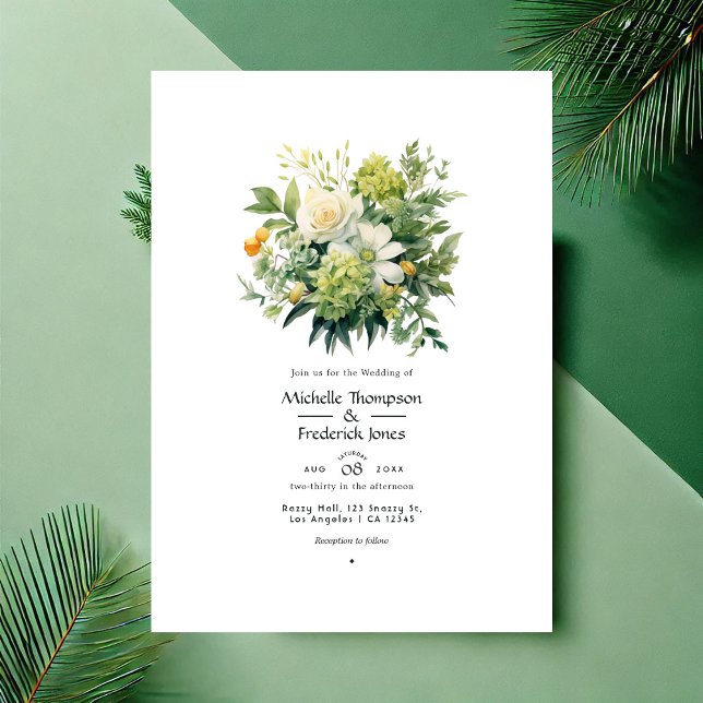Gröntens Blommigt Bröllop Inbjudningar (Shades of Green Floral Wedding Invitation)