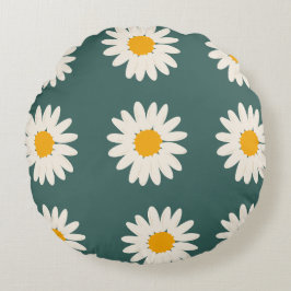 Gröntens blommigt, daisy mönster rund kudde