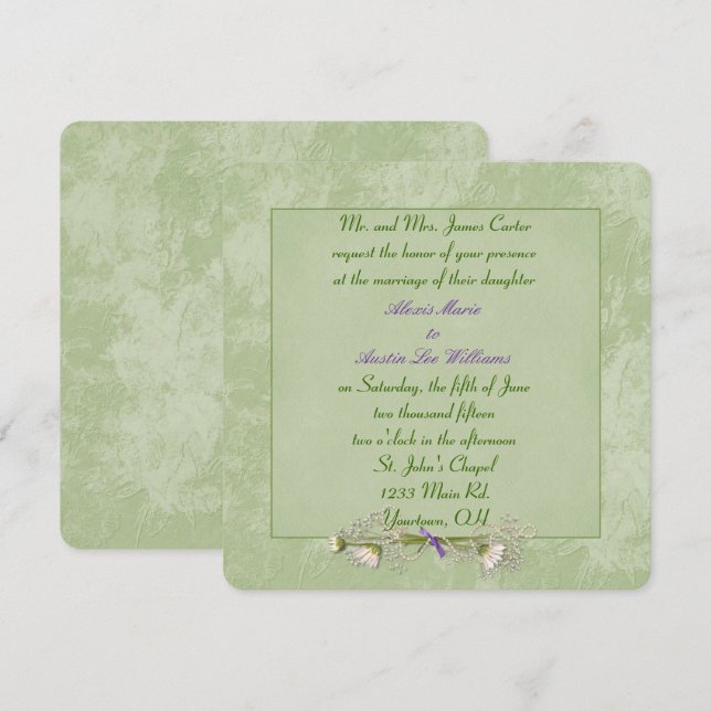 Gröntens Blommigt Embossed Wedding-inbjudan Inbjudningar (Fram/baksida)