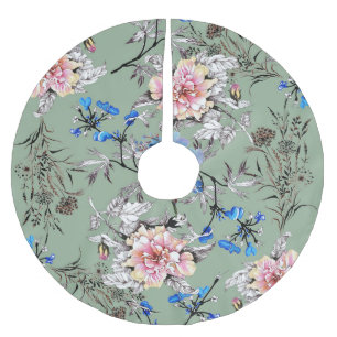 Gröntens Blommigt vattenfärg Mönster i bakgrunden. Julgransmatta Borstad Polyester