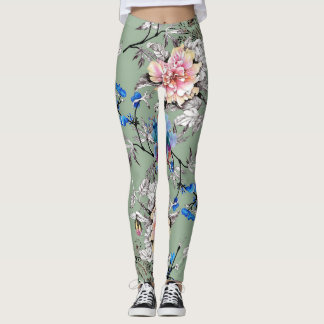 Gröntens Blommigt vattenfärg Mönster i bakgrunden. Leggings