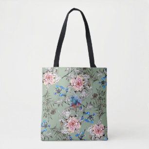Gröntens Blommigt vattenfärg Mönster i bakgrunden. Tygkasse