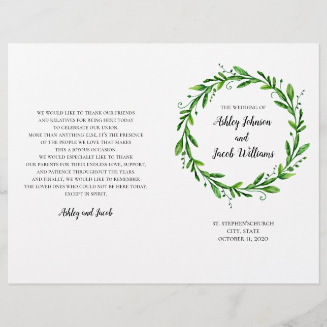 Gröntens bröllopsprogram. Sommarkyrkoceremoni (Framsida)