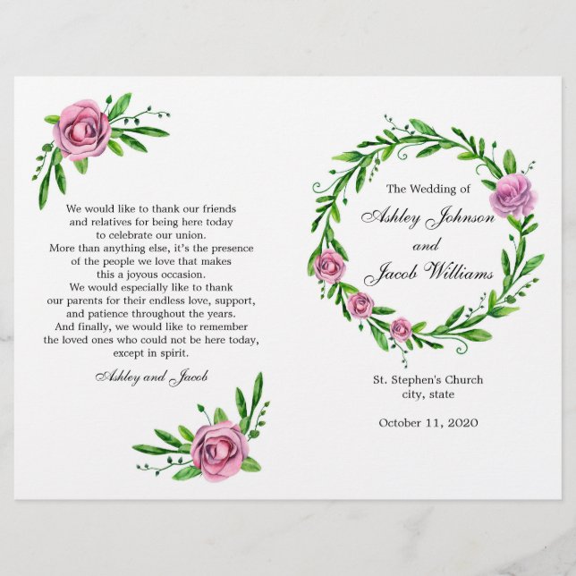 Gröntens bröllopsprogram. Sommarkyrkoceremoni (Framsida)