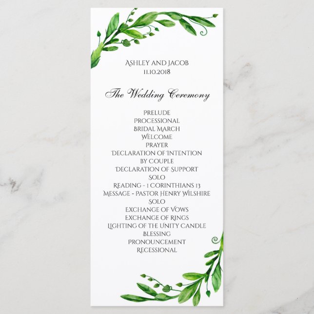Gröntens ceremoniprogram. Garden bröllopet. Greene Program (Framsida)