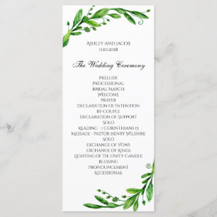 Gröntens ceremoniprogram. Garden bröllopet. Greene Program
