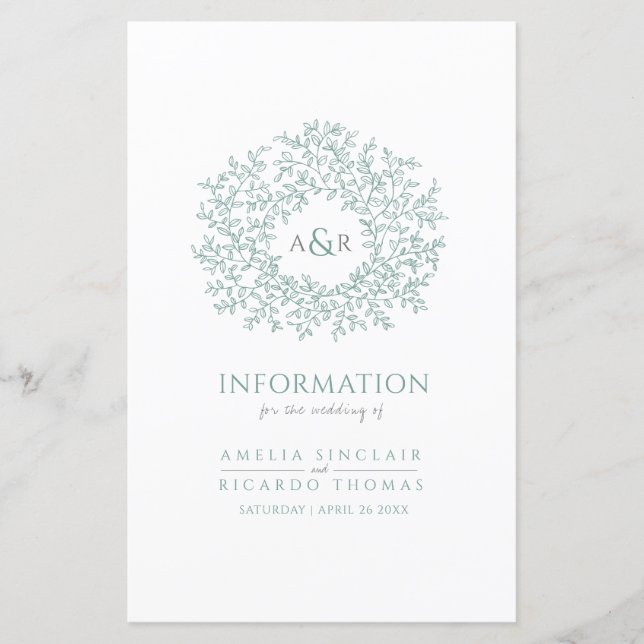Gröntens cirkel med gästinformation om löv bröllop (Framsida)