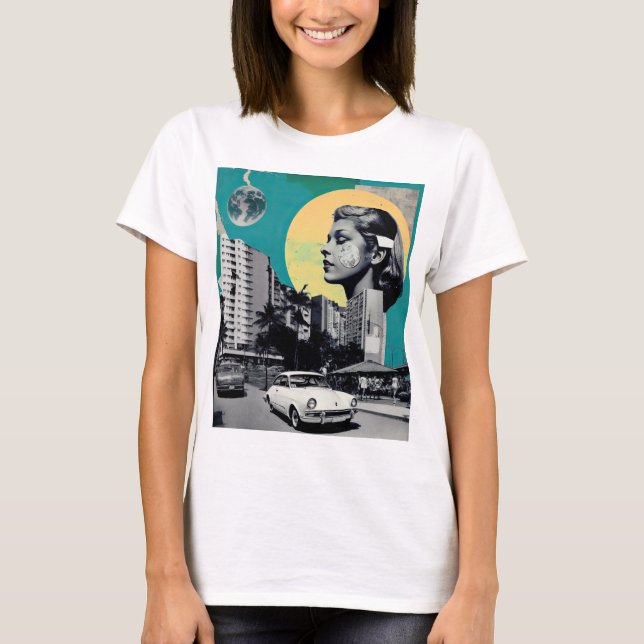 Gröntens drömmar i staden 50 Retro Collage T Shirt (Framsida)