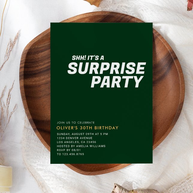 Gröntens Elegant och moderna Födelsedagsfest för ö Inbjudningar (Green Elegant & Modern Surprise Birthday Party Invitation
)