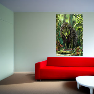 Gröntens fantastiska lejona beast i skogen AI Ar Poster