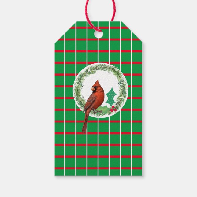 Gröntens fyrkanter med röd och vit Linjer-Märkre Presentetikett (Framsidan)