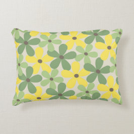 Gröntens Gult Retro Y2K 70s Flower Mönster Prydnadskudde
