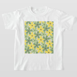 Gröntens Gult Retro Y2K 70s Flower Mönster T Shirt
