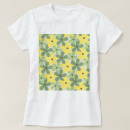 Gröntens Gult Retro Y2K 70s Flower Mönster T Shirt