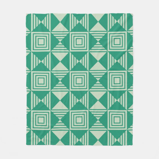Gröntens kvadrattriangel Geometric Art Deco Mönste Fleecefilt (Framsidan)