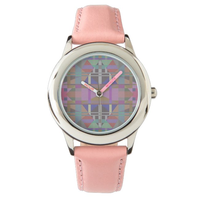 Gröntens Lila Rosa Geometric Armbandsur (Framsida)