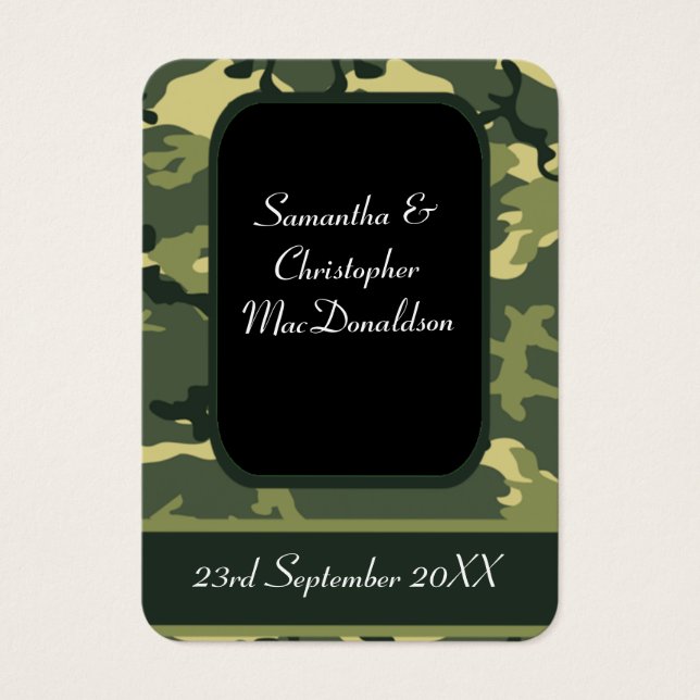 Gröntens militärkamouflage favör tack märkre visitkort (Framsidan)