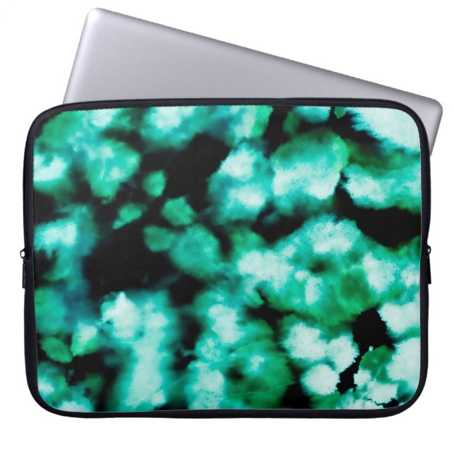 Gröntens Mörk Tie Dye. Vattenamarininspiration Tie Laptop Fodral (Framsidan)