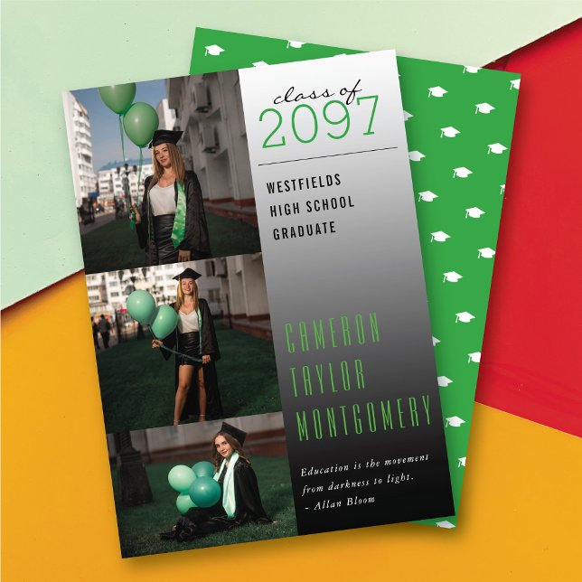 Gröntens Mörk till Ljuscitat Fotomodern Studenten Meddelande (Green Dark To Light Quote 3 Photo Modern Graduation Announcement Card @ zazzle.com/color_therapy)