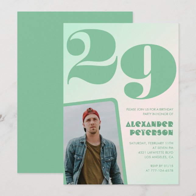 Gröntens övertoning 29-årsinbjudningar Boy Photo Inbjudningar (Fram/baksida)