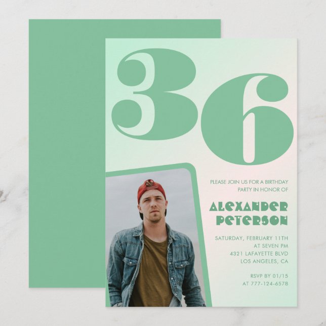 Gröntens övertoning 36-årsinbjudningar Boy Photo Inbjudningar (Fram/baksida)
