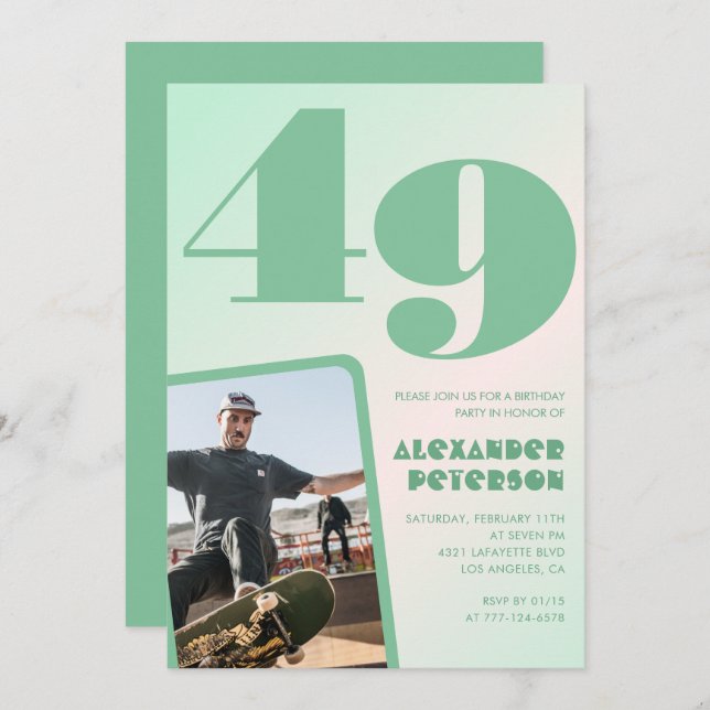 Gröntens övertoning 49-årsinbjudningar Boy Photo Inbjudningar (Fram/baksida)