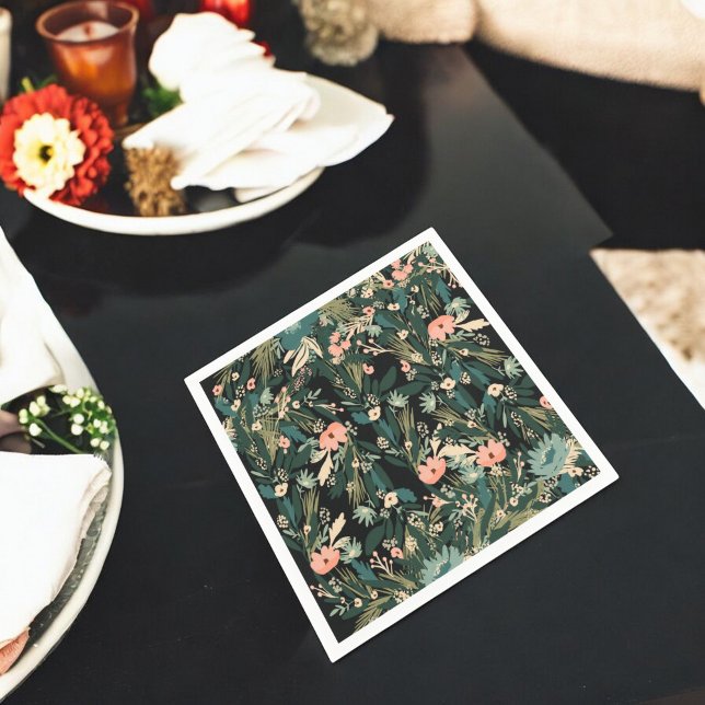 Gröntens Rosa Babyskor för viskfilm Blommigt Party Pappersservett (Green Pink Whimsical Floral Baby Shower Party Napkins)