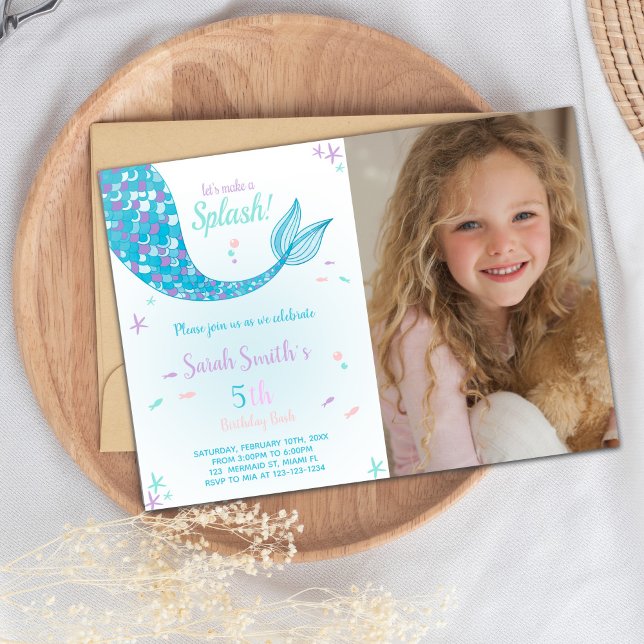 Gröntens Sjöjungfru Bjud in födelsedagsinbjudan Inbjudningar (Green Mermaid Birthday Invitations)
