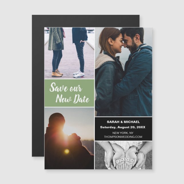Gröntens Spara - vårt foto av Bröllopen New Date Magnetisk Inbjudningskort (Fram/baksida)