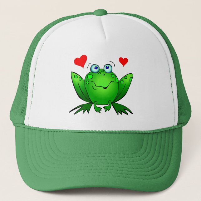 Gröntens Tecknad Frog Cute Smile Hearts Truckerkep Keps (Framsida)