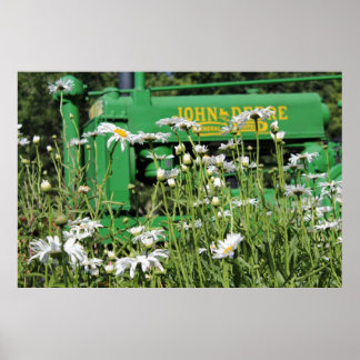 Gröntens traktor och blommor Poster